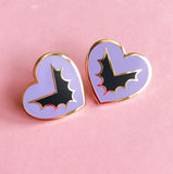 18K Gold Bat Heart Stud Earrings